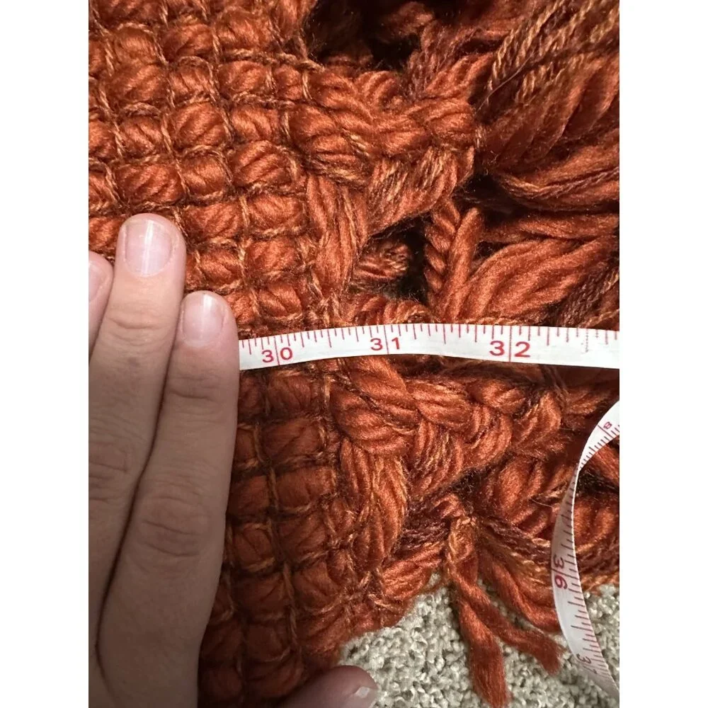 West Elm‎ Textured Woven Throw Blanket Rust Orange Fringe Tassel Boho Modern